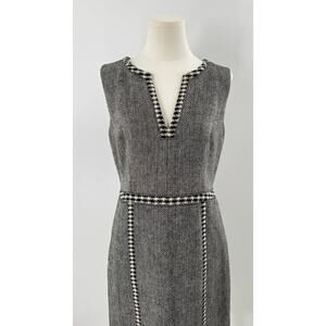 Tory Burch Gray Wool Dress Herringbone Houndstooth Tweed Sleeveless Sheath 8 M